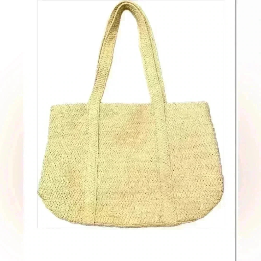 Draper James Woven Raffia Magnolia Tote Bag Navy interior with Zip Pocket